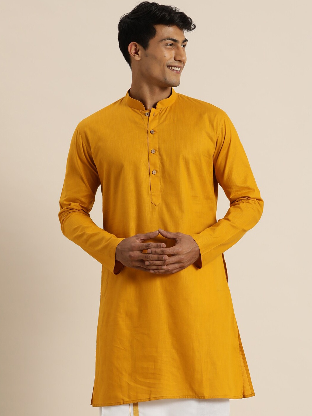 

VASTRAMAY Men Pathani Cotton Kurta, Mustard