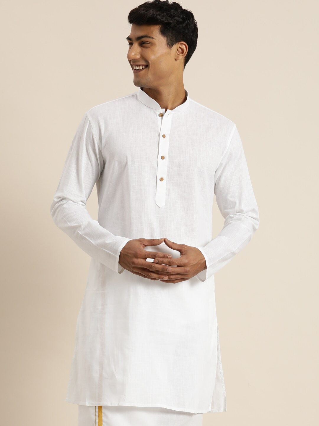 

VASTRAMAY Men Mandarin Collar Cotton Kurta, White