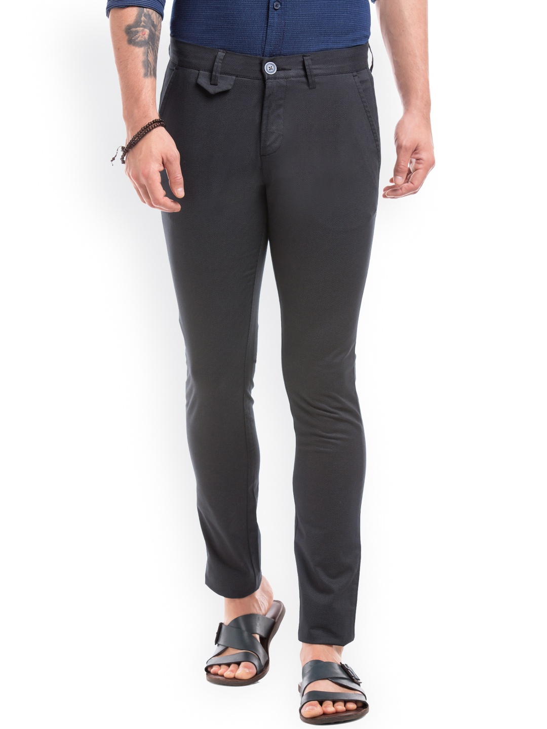 

True Blue Men Navy Blue Slim Fit Printed Trousers