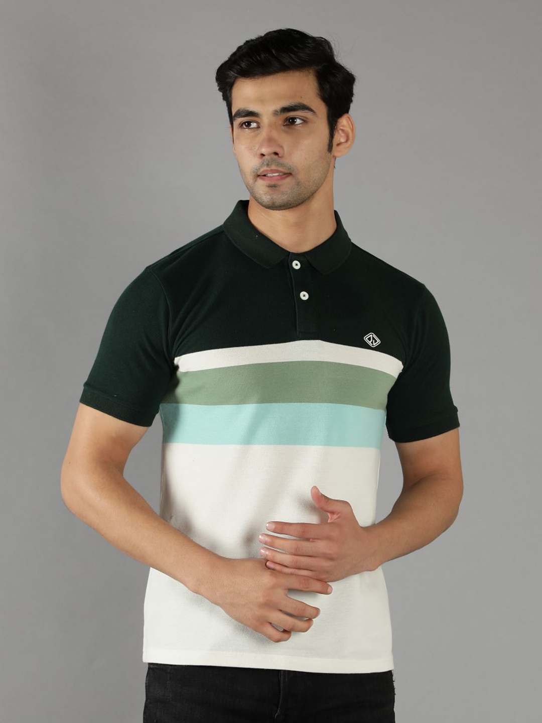 

PEPLOS Men Polo Collar Cotton T-shirt, Green