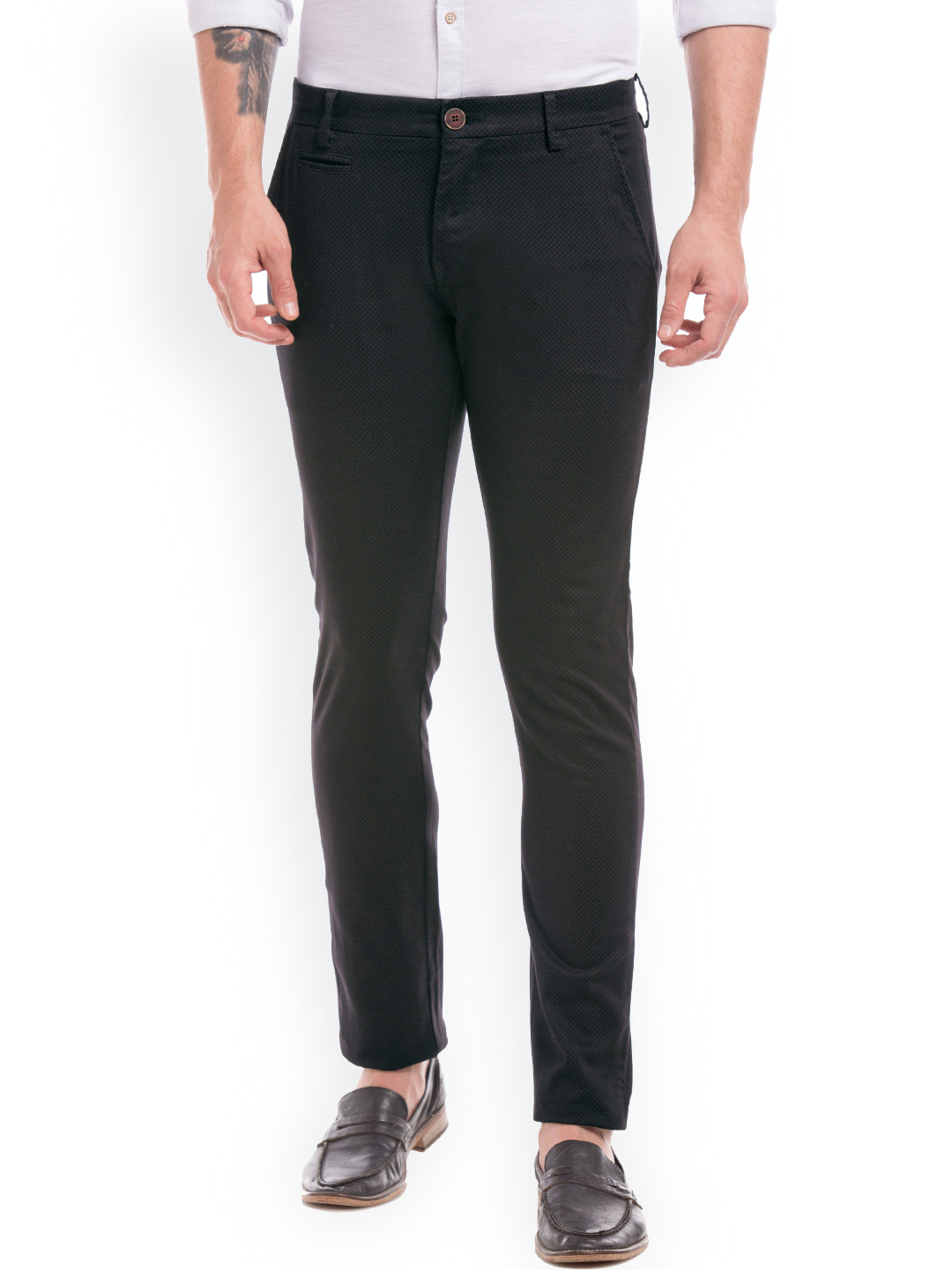 

True Blue Men Black Slim Fit Printed Regular Trousers