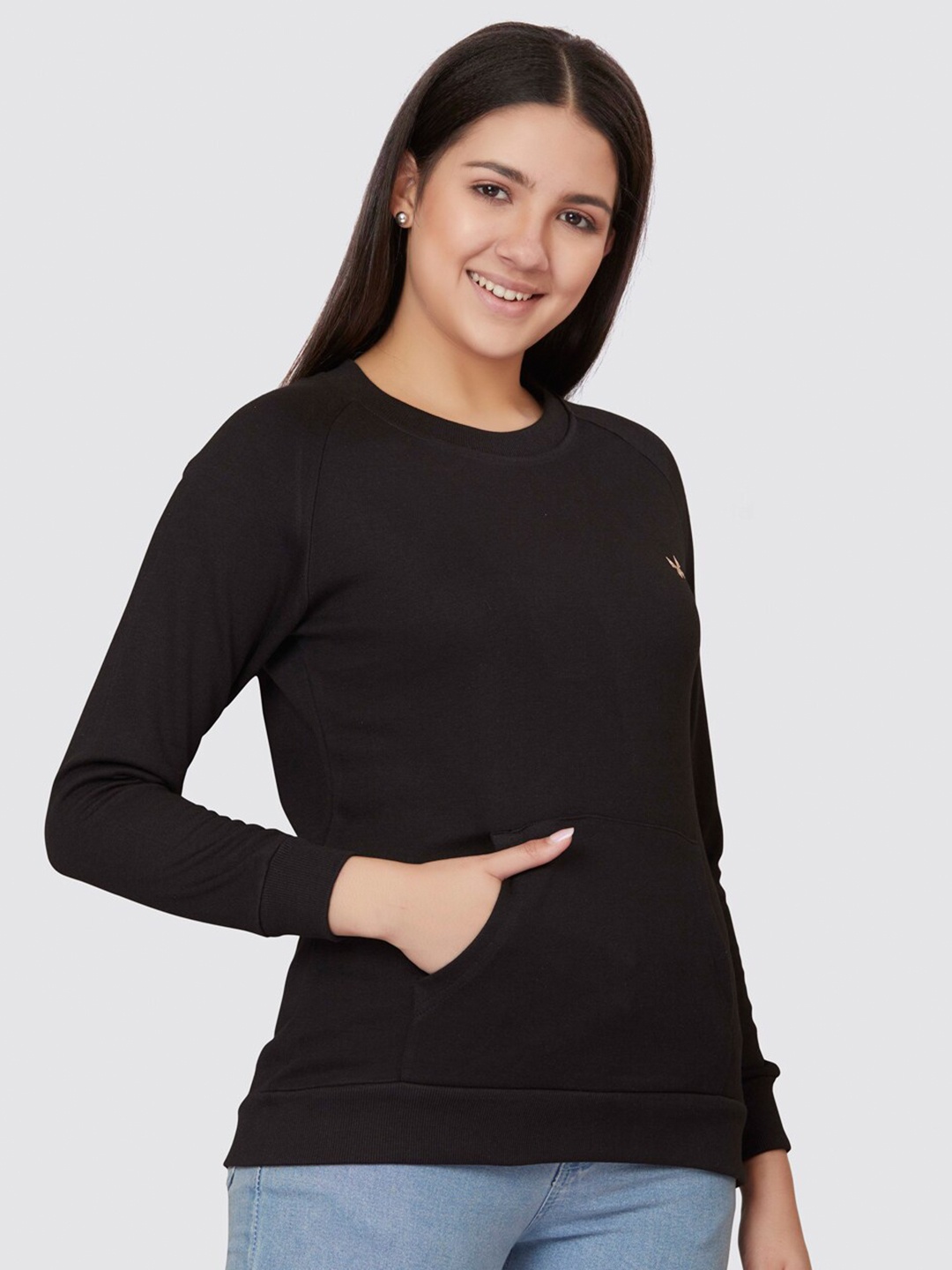 

TITTLI Women Round Neck Sweatshirt, Black
