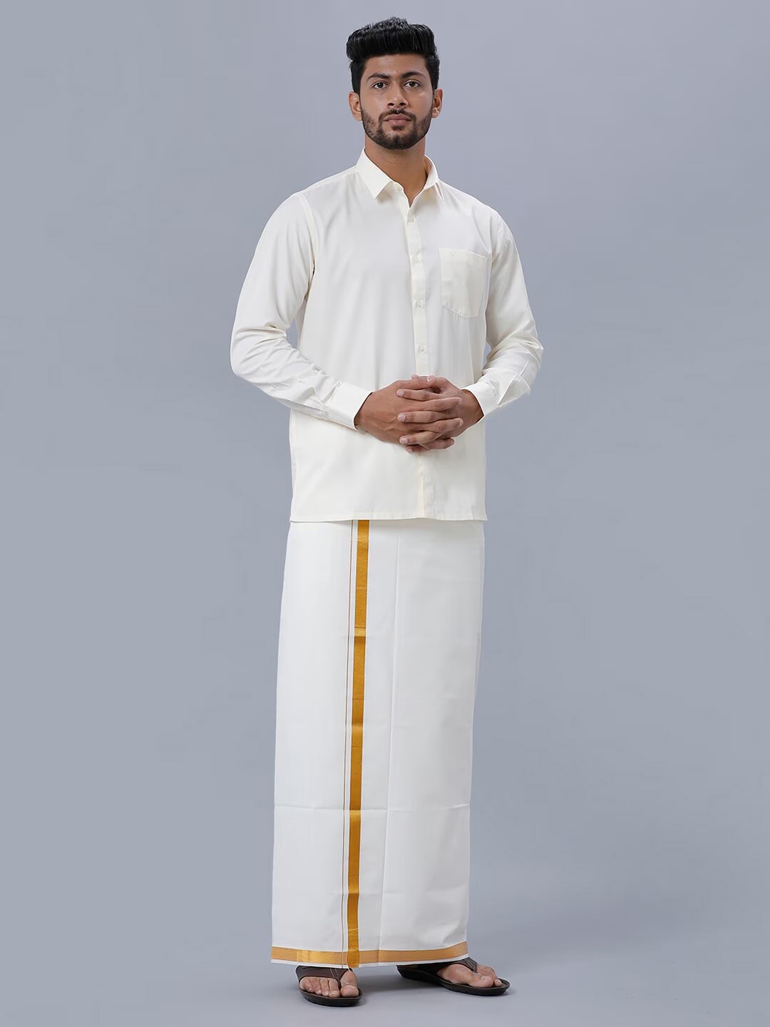 

Ramraj Men Regular Fit Cotton Casual Shirt, Beige