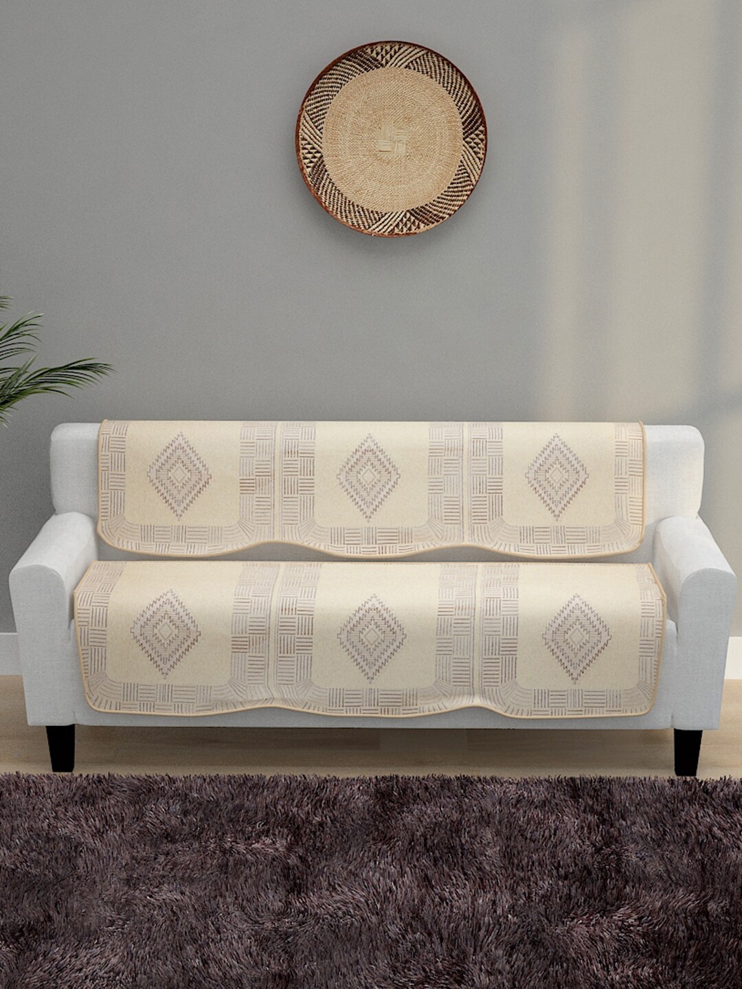 

ROMEE Beige 6-Pieces Woven Design 5-Seater Sofa Covers