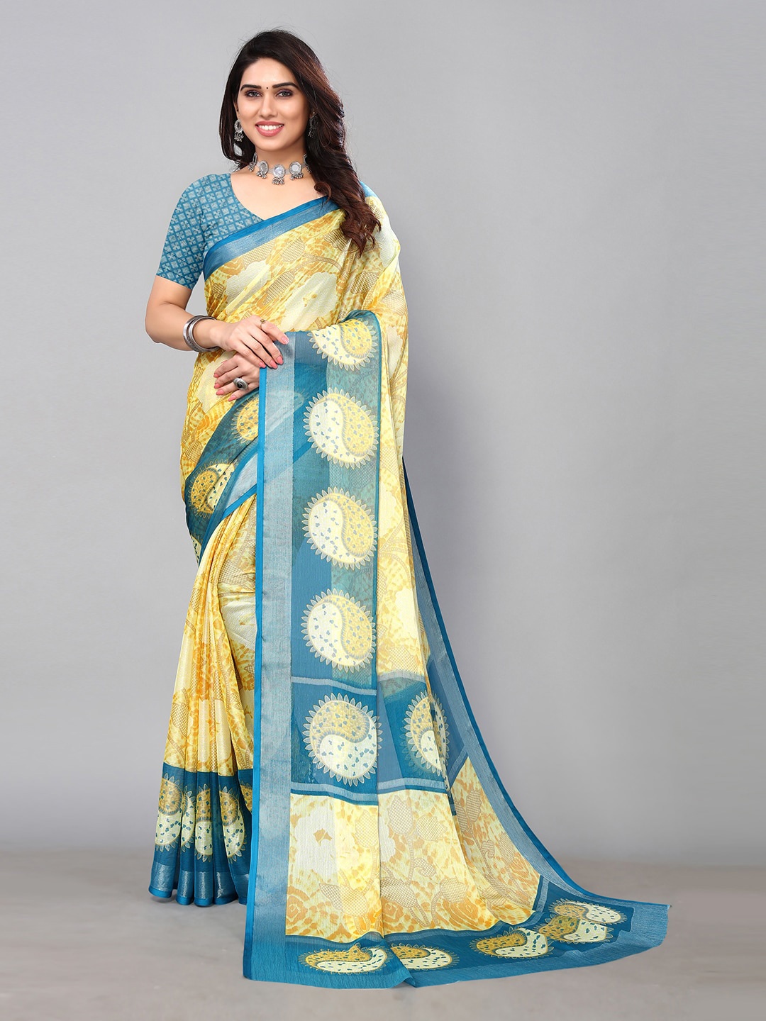 

KALINI Floral Printed Saree, Mustard