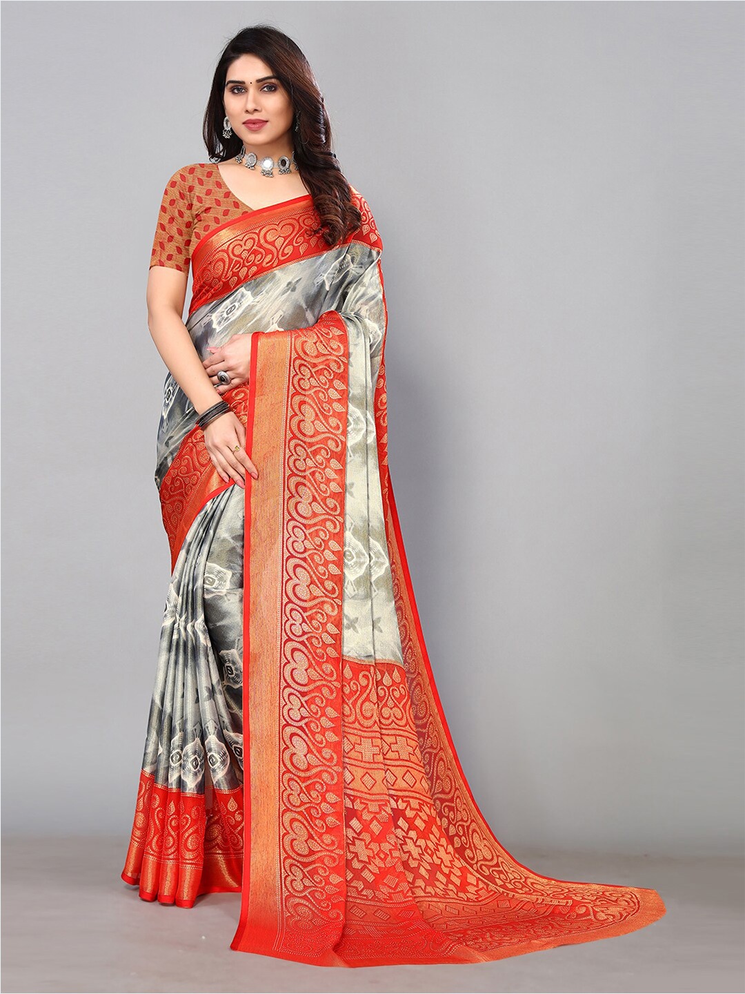 

KALINI Ethnic Motifs Printed Festive Saree, Grey