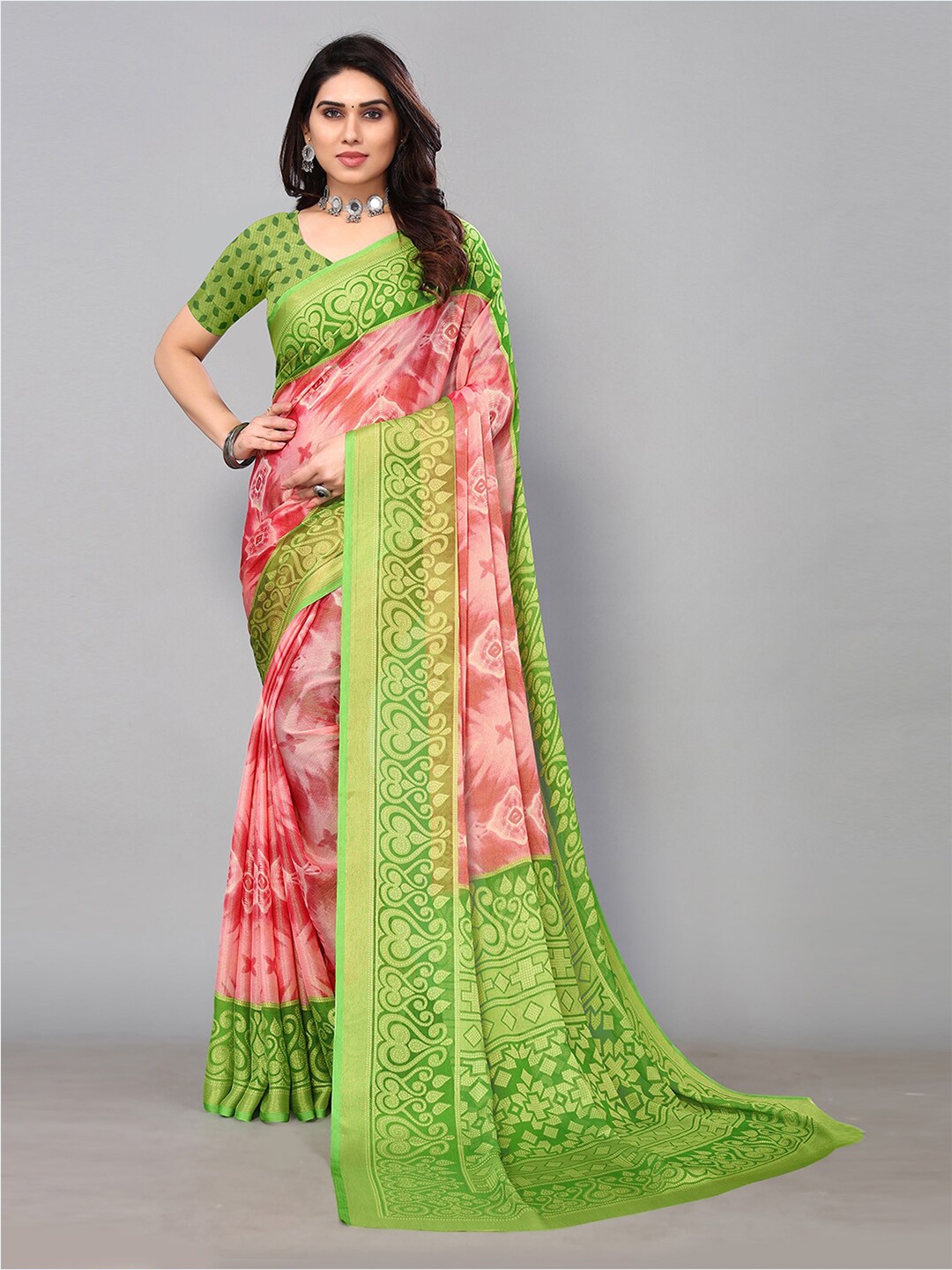 

KALINI Floral Printed Saree, Rose gold