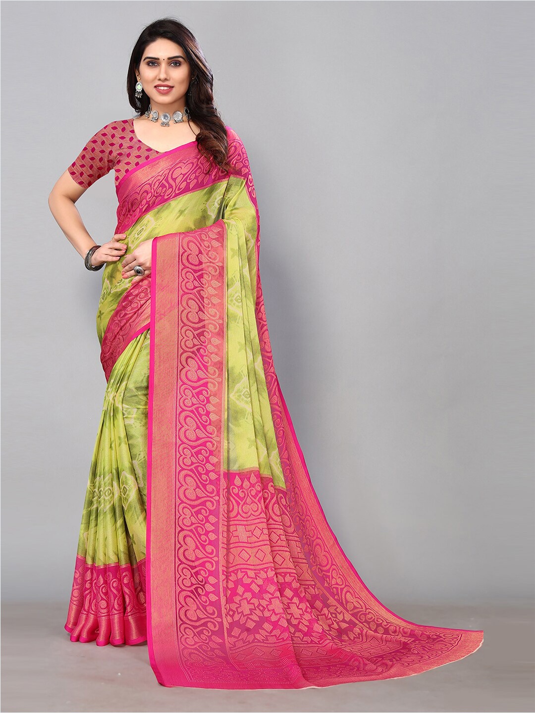 

KALINI Ethnic Motifs Zari Saree, Olive