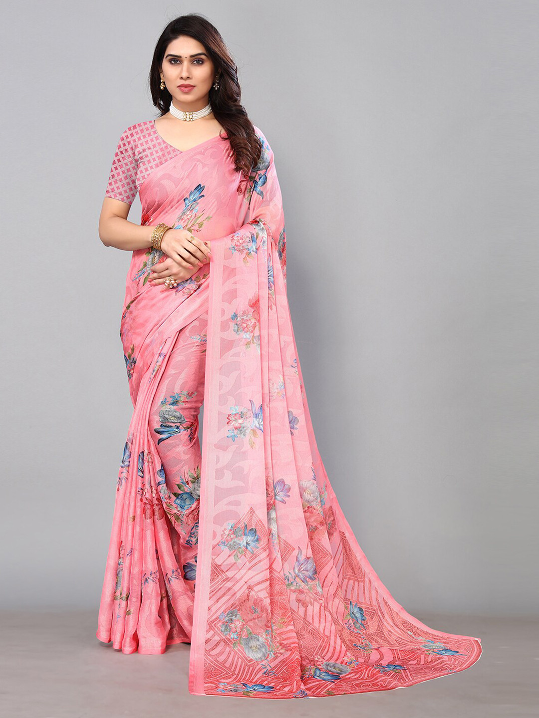 

KALINI Floral Printed Saree, Pink