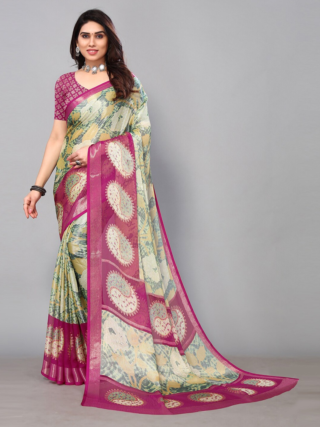 

KALINI Floral Printed Saree, Pink
