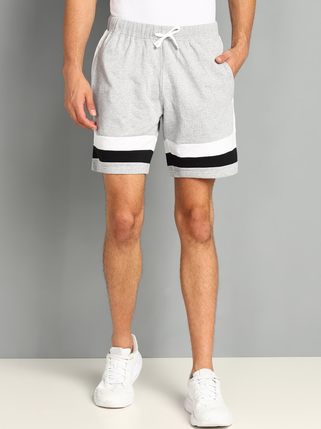 

SHARKTRIBE Men Melange Cotton Sports Shorts, Grey melange