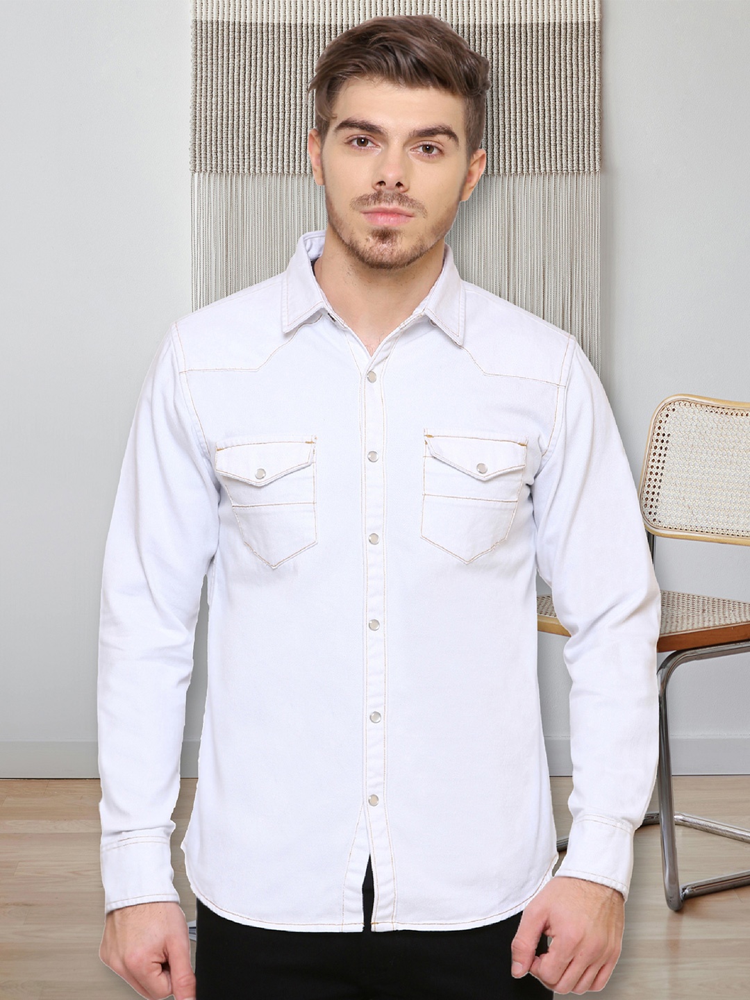 

Kuons Avenue Men Slim Fit Casual Denim Shirt, White