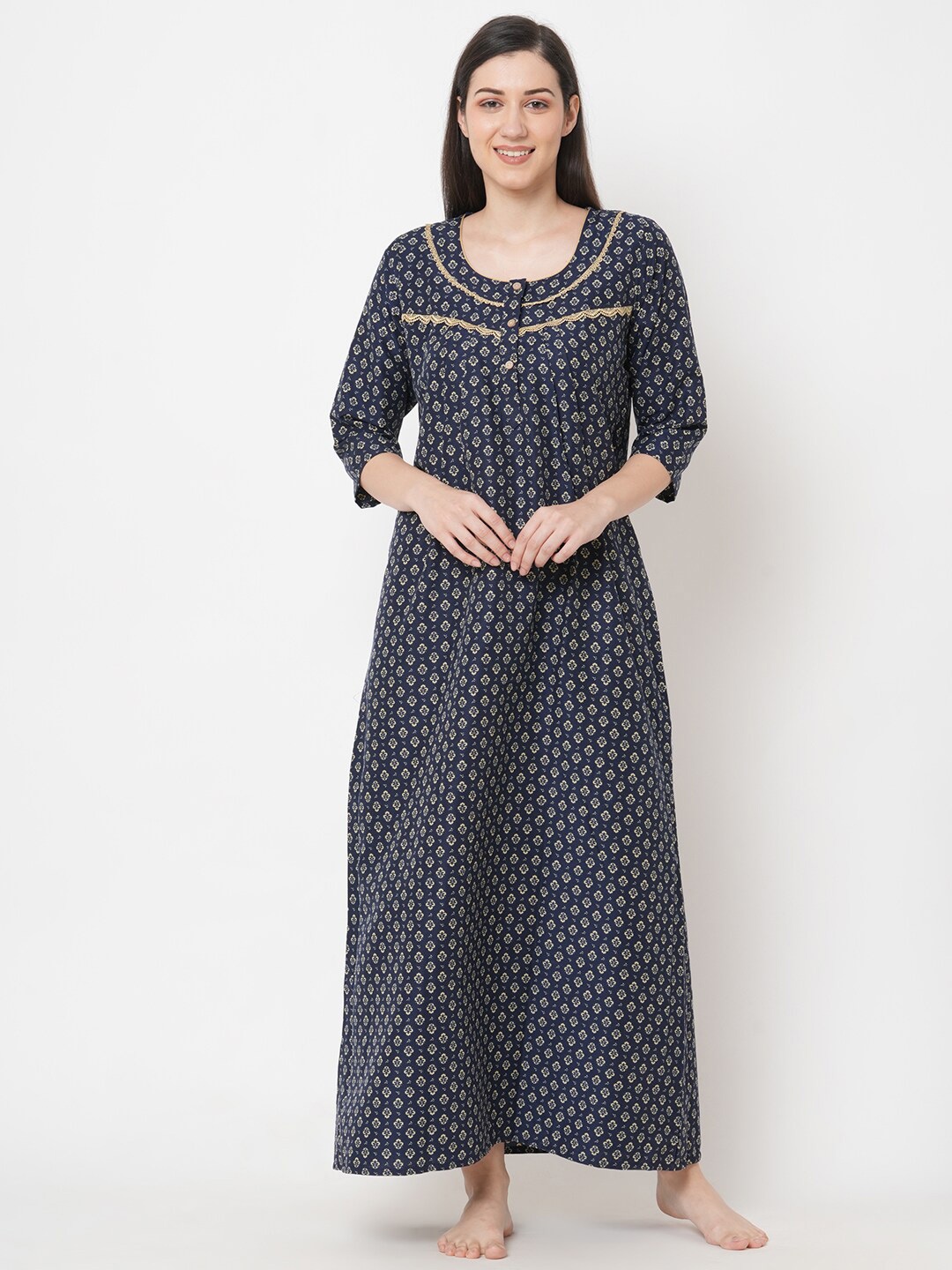 

SDL by Sweet Dreams Ethnic Motifs Printed Maxi Nightdress, Navy blue