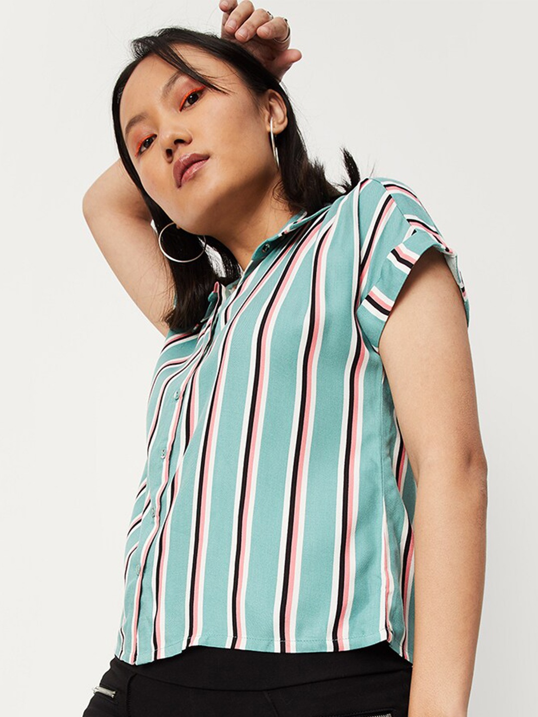 

max Women Striped Casual Shirt, Green