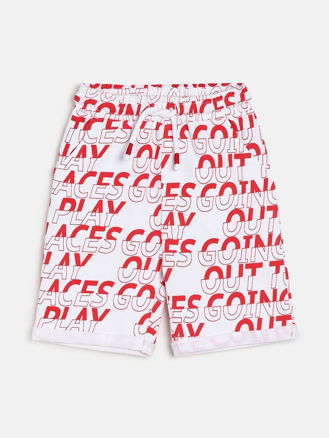 

MINI KLUB Boys Typography Cotton Printed Shorts, White
