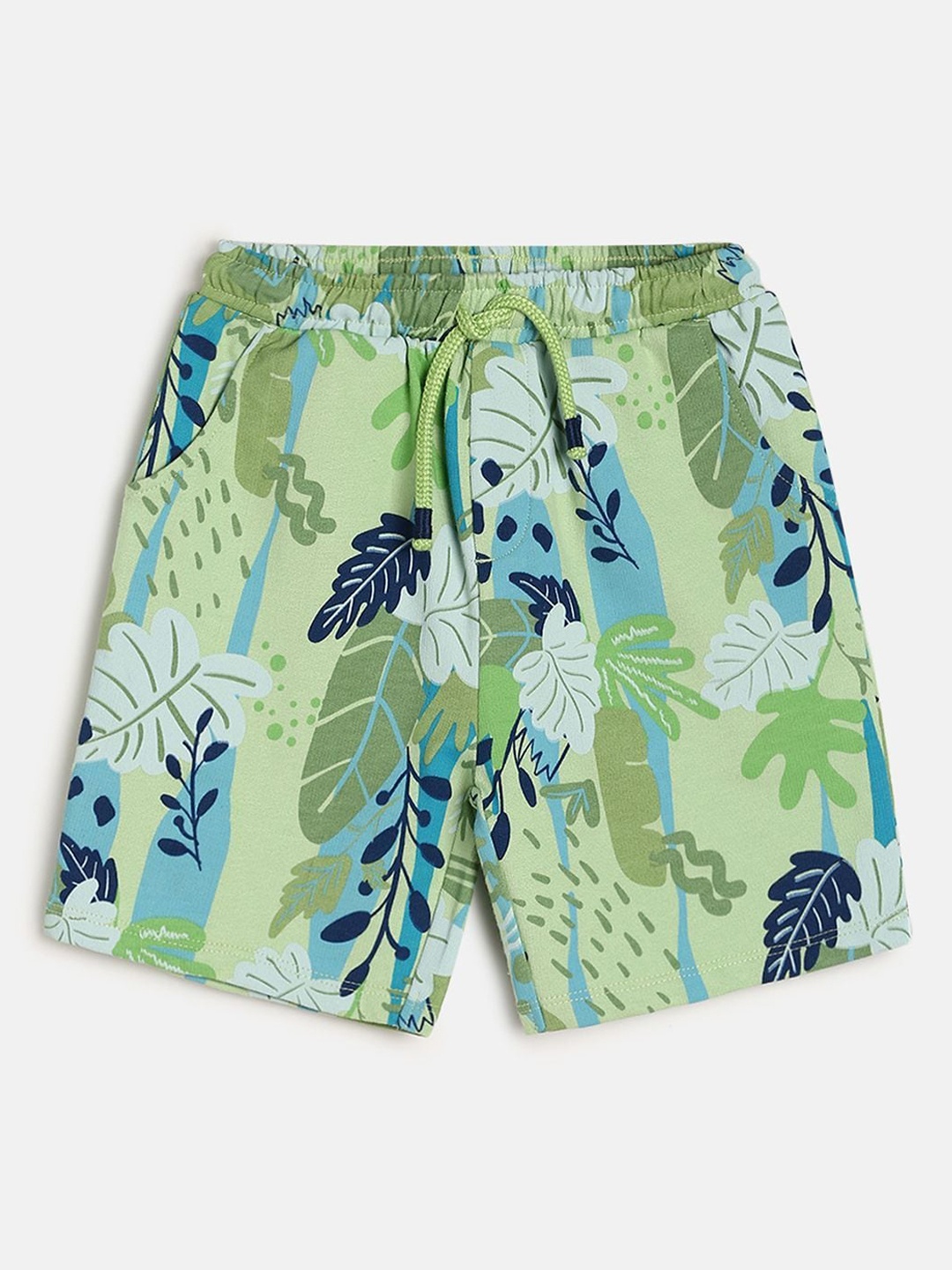 

MINI KLUB Boys Cotton Floral Printed Shorts, Green