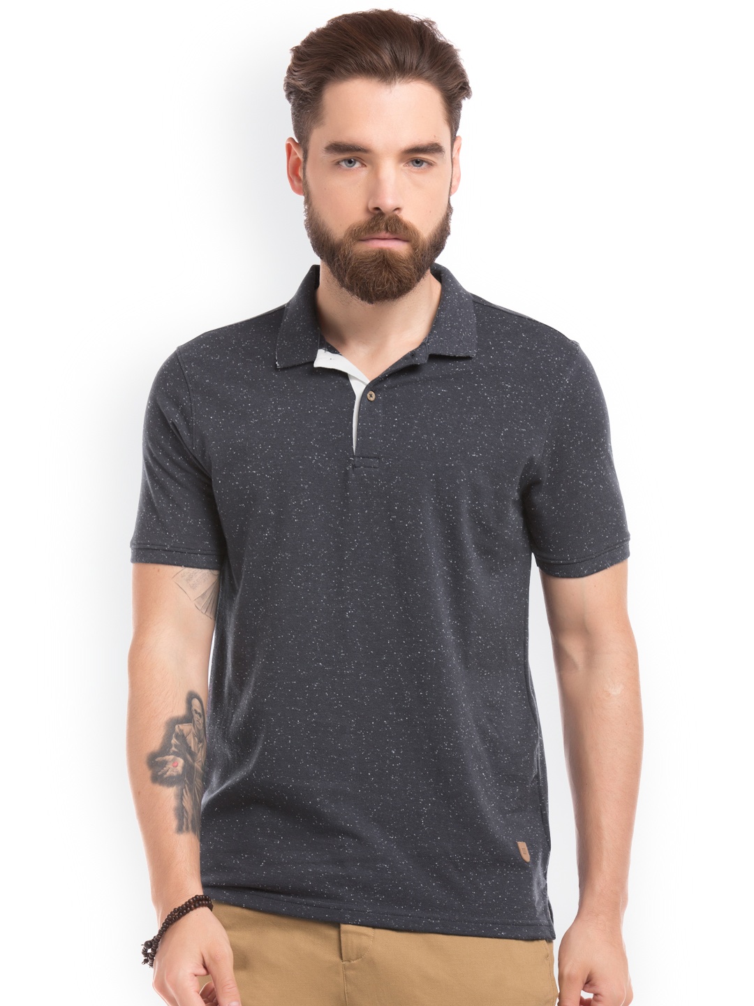 

True Blue Men Navy Blue Solid Polo Collar T-shirt