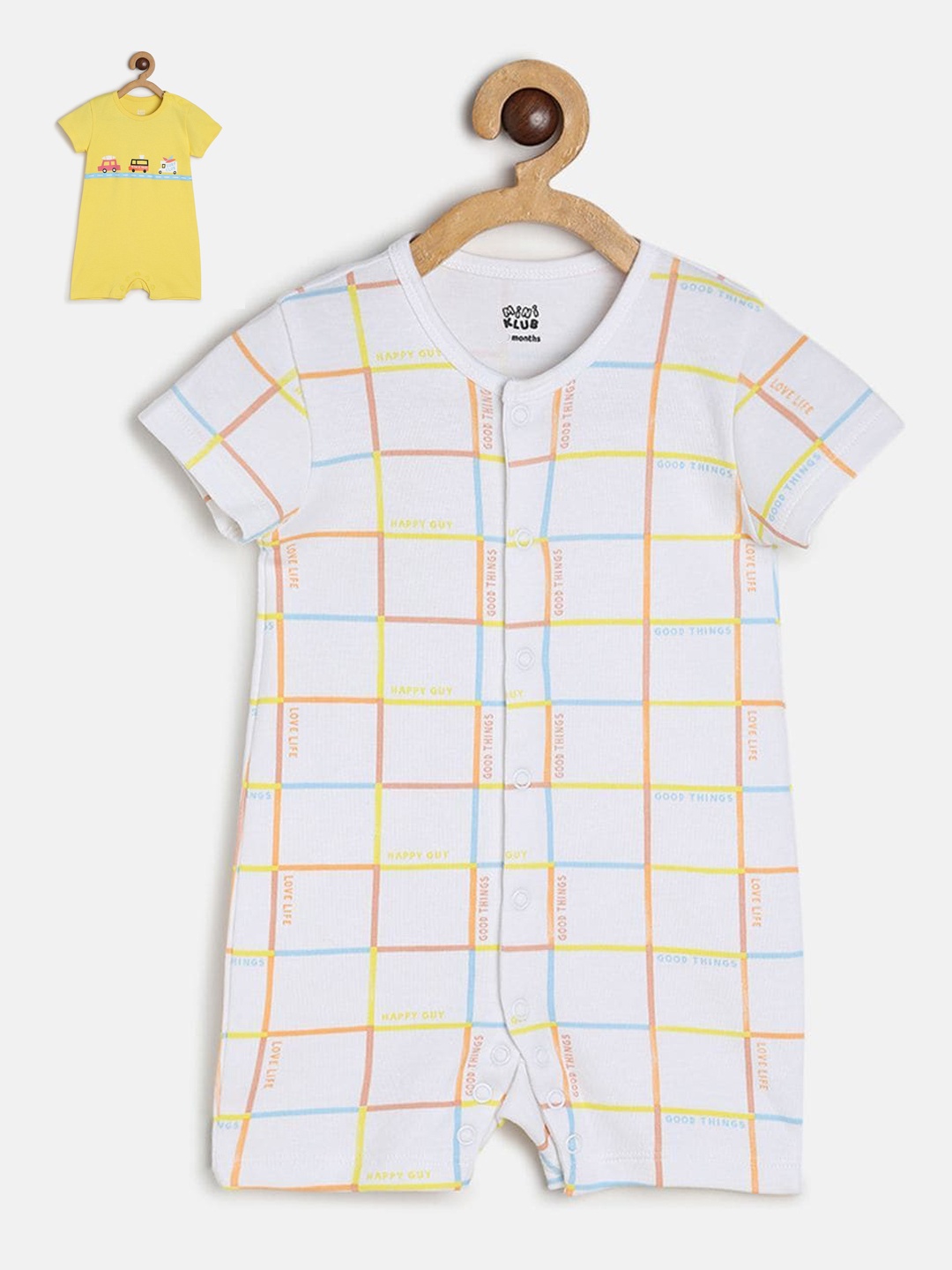 

MINI KLUB Infant Boys Pack Of 2 Printed Pure Cotton Rompers, White