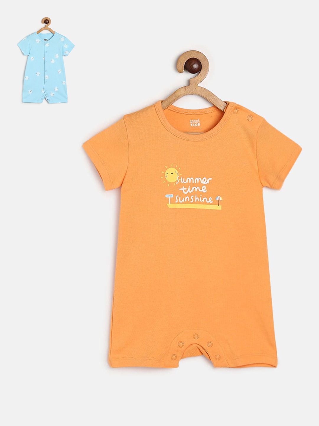 

MINI KLUB Infants Boys Pack Of 2 Printed Pure Cotton Rompers, Orange