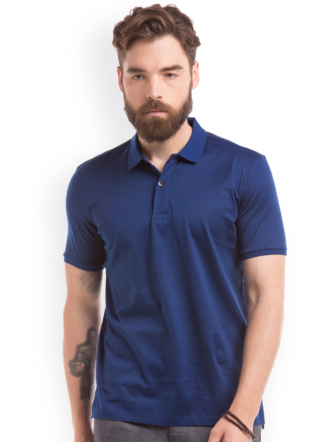 

True Blue Men Blue Printed Polo Collar Slim Fit T-shirt