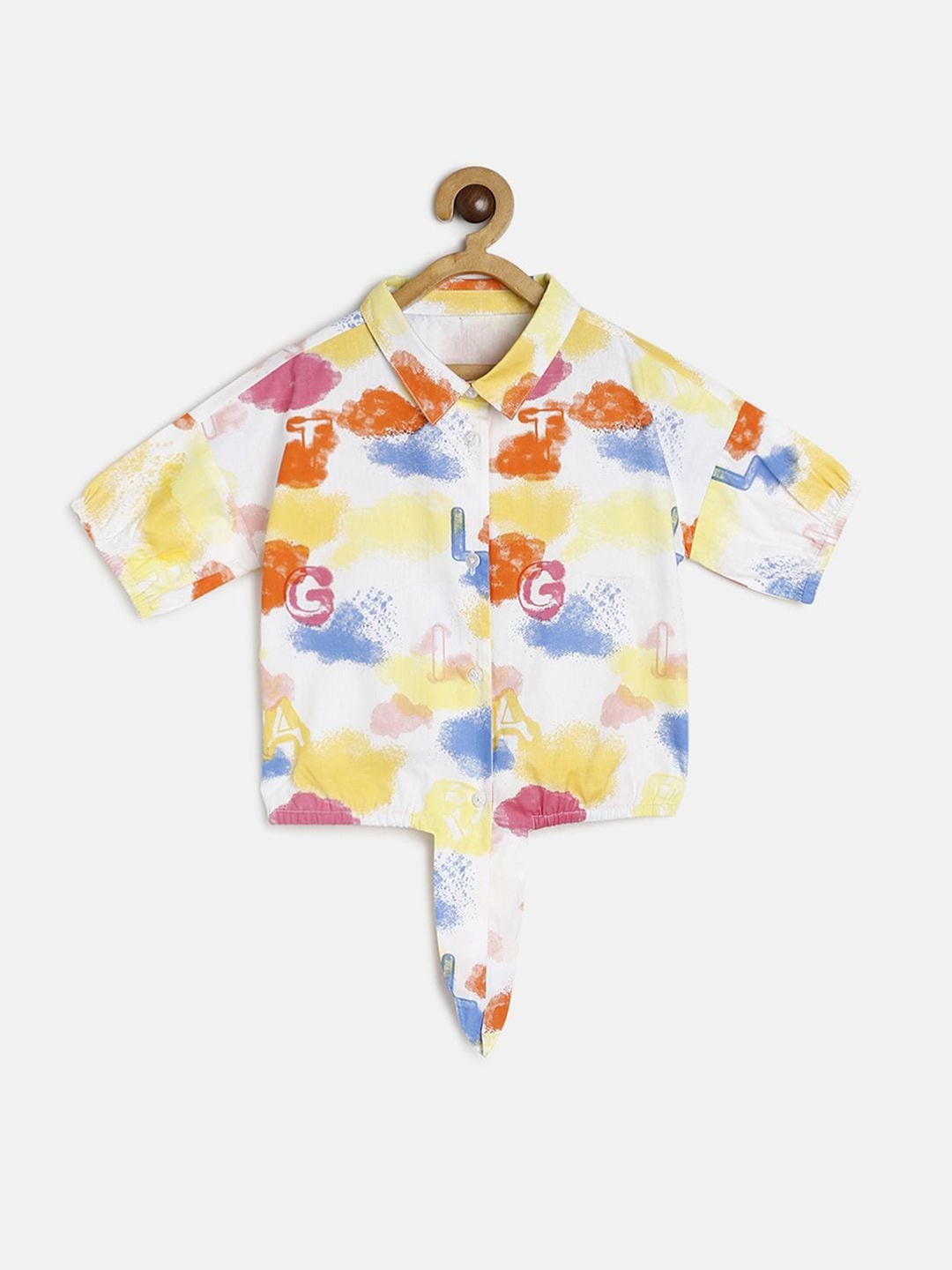 

MINI KLUB Girls Print Shirt Style Pure Cotton Top, White