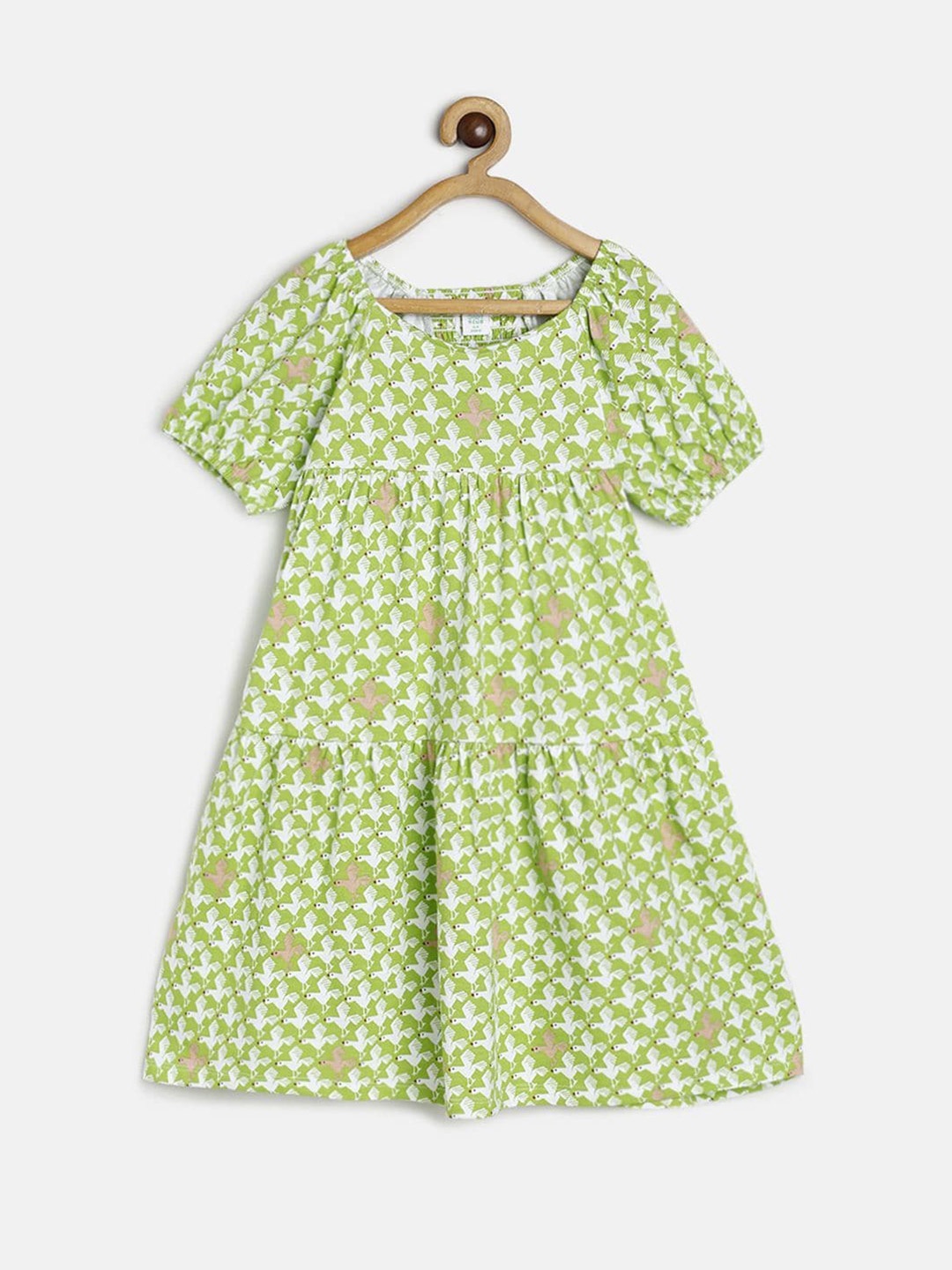 

MINI KLUB Girls A-Line Pure Cotton Dress, Green