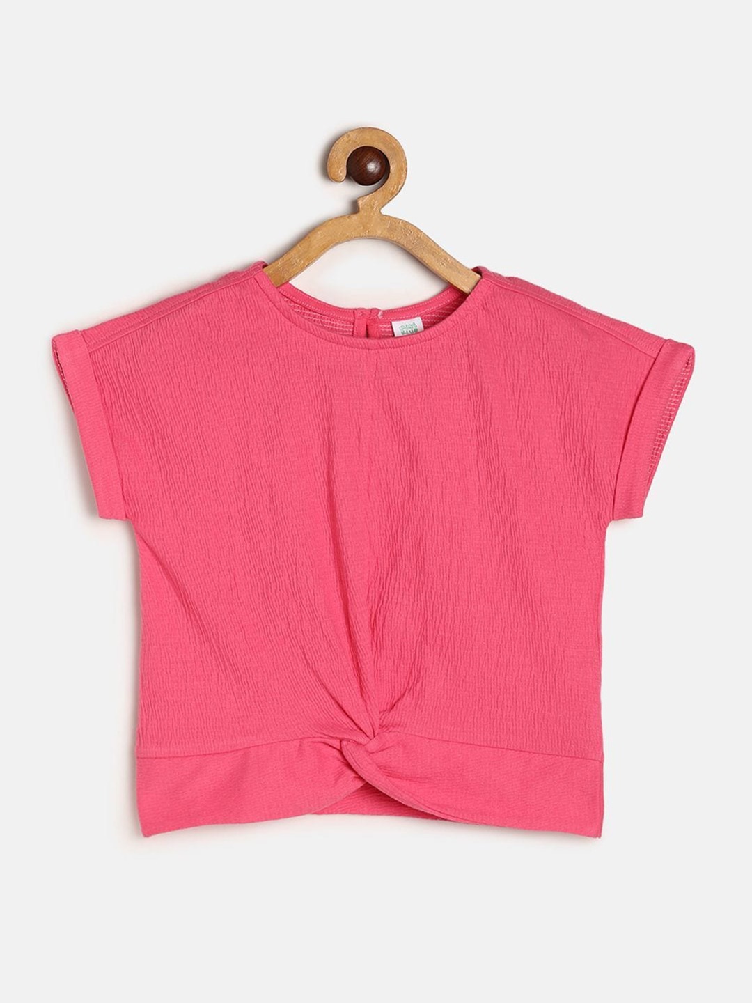 

MINI KLUB Girls Round Neck Twisted Cotton Top, Pink