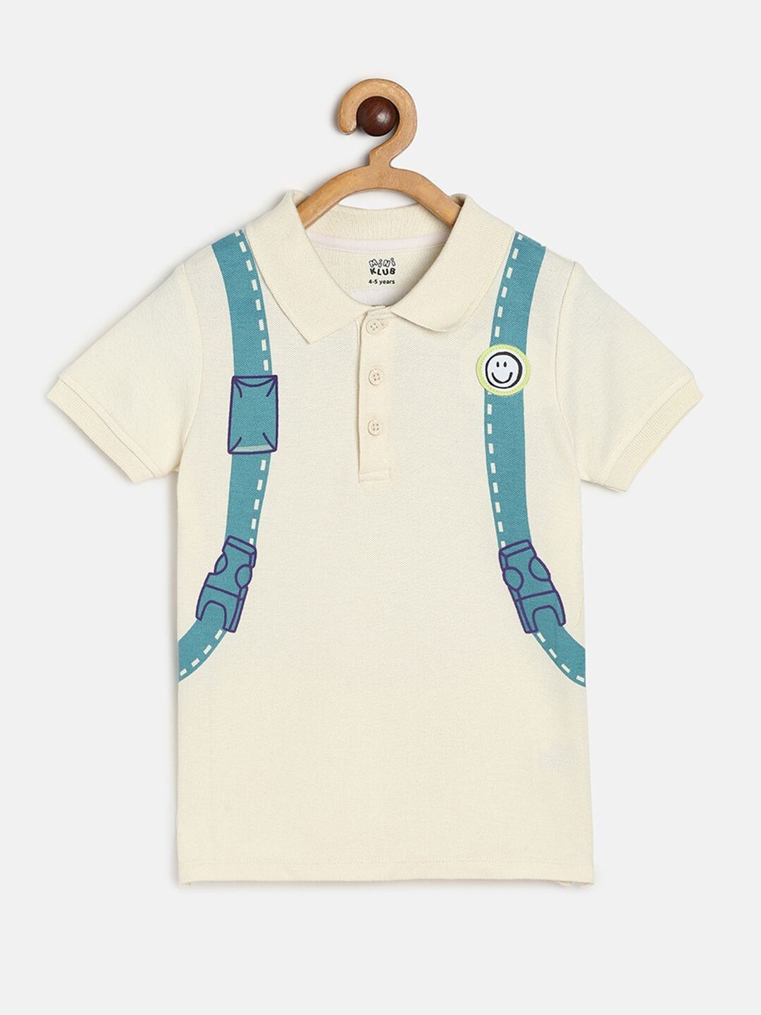 

MINI KLUB Boys White Printed Polo Collar Pure Cotton T-shirt