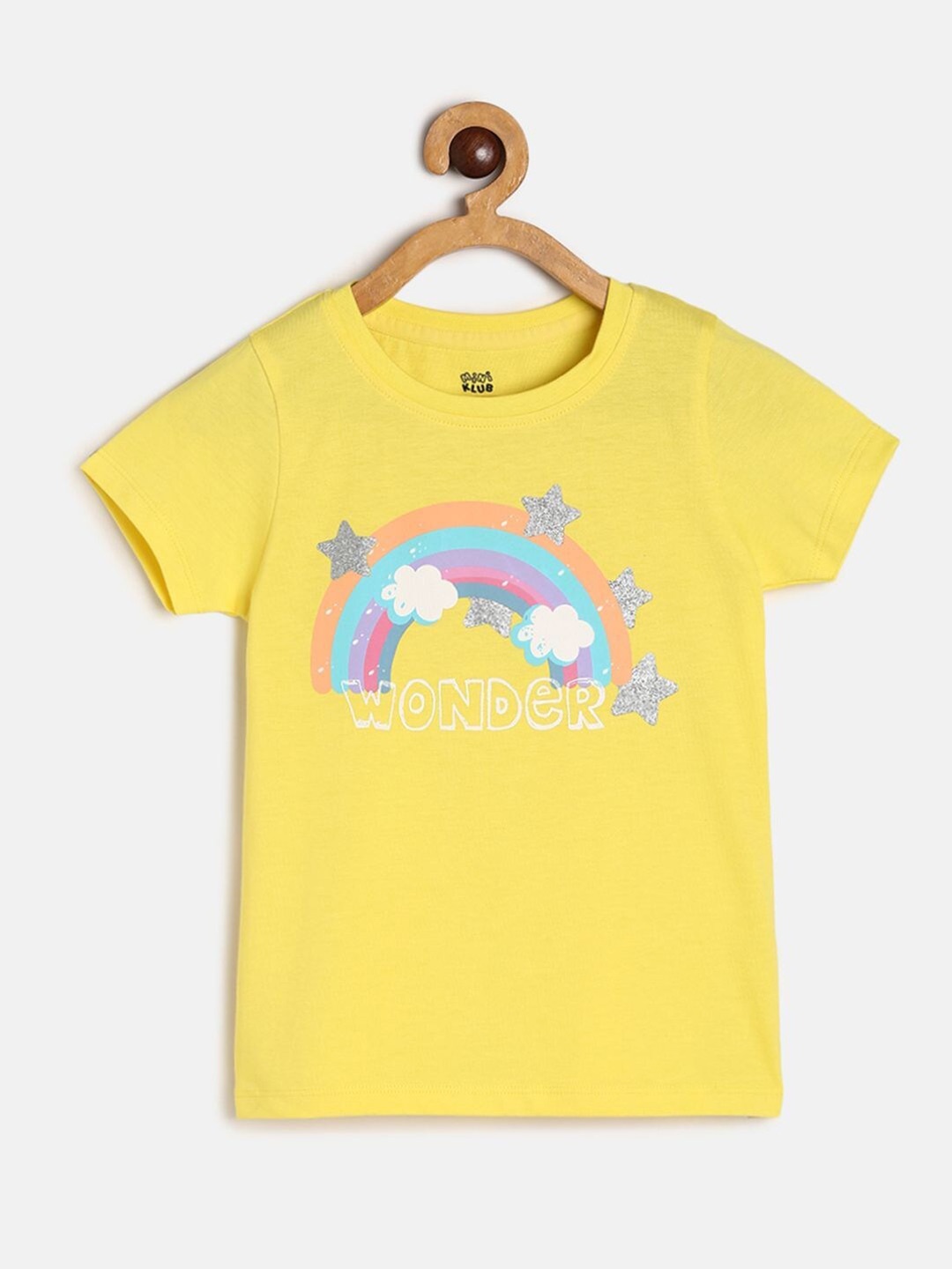 

MINI KLUB Girls Printed Pure Cotton T-shirt, Yellow