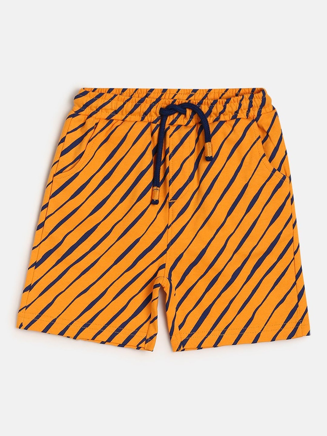 

MINI KLUB Kids Boys Striped Mid Rise Pure Cotton Regular Shorts, Orange