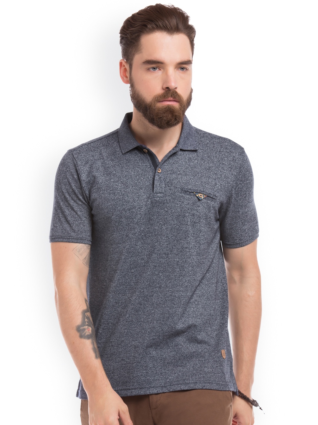 

True Blue Men Navy Blue Solid Polo Collar Slim Fit T-shirt
