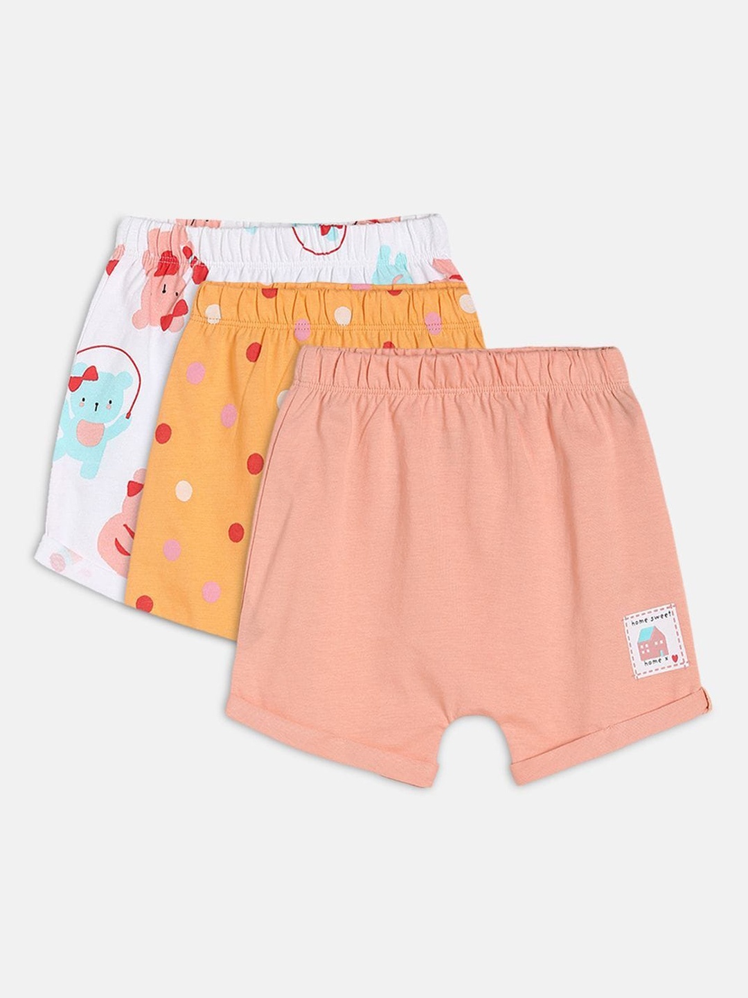 

MINI KLUB Girls Pack Of 3 Printed Cotton Shorts, Orange