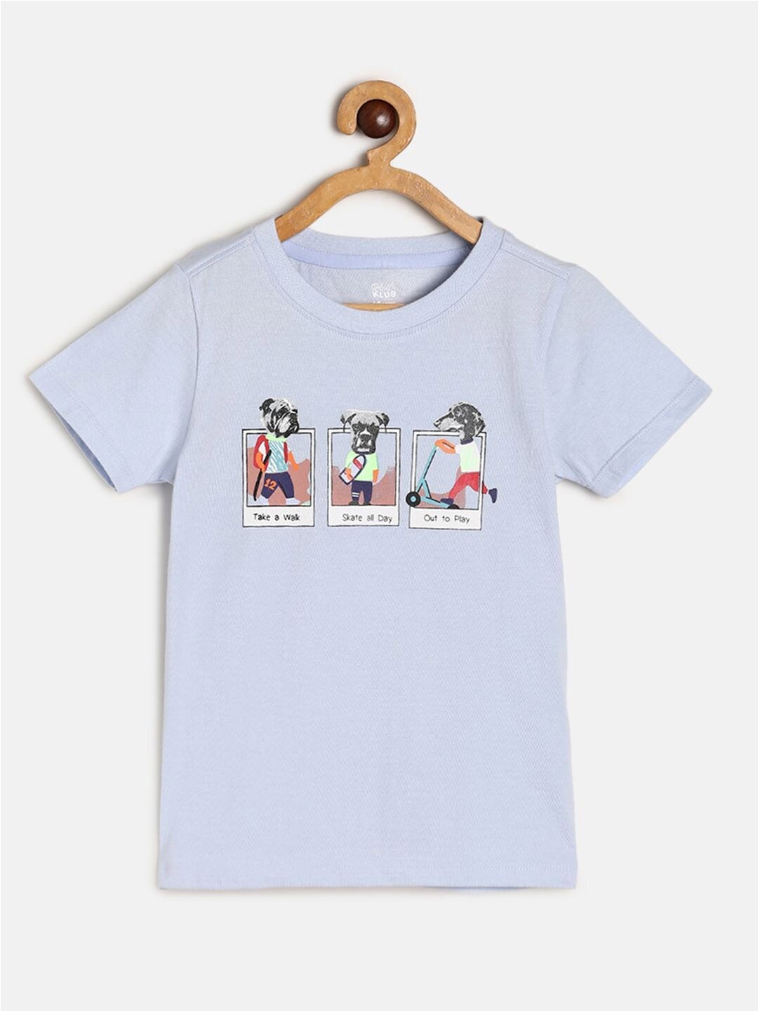 

MINI KLUB Boys Blue & White Printed Pure Cotton T-shirt