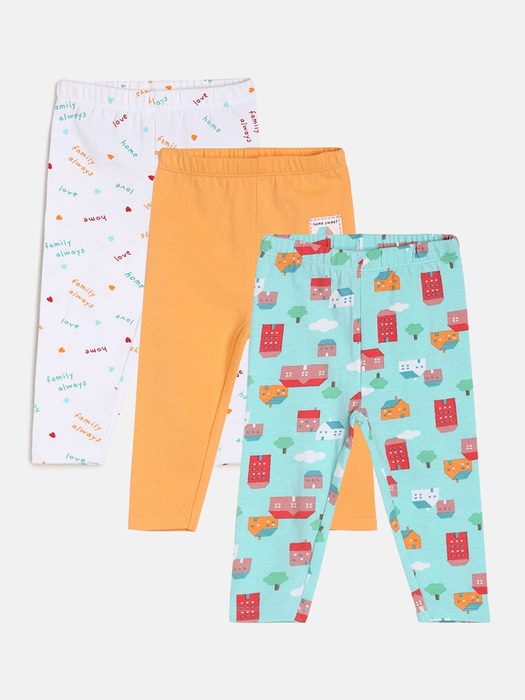

MINI KLUB Infant Girls Pack Of 3 Printed Mid-Rise Lounge Pants, Turquoise blue