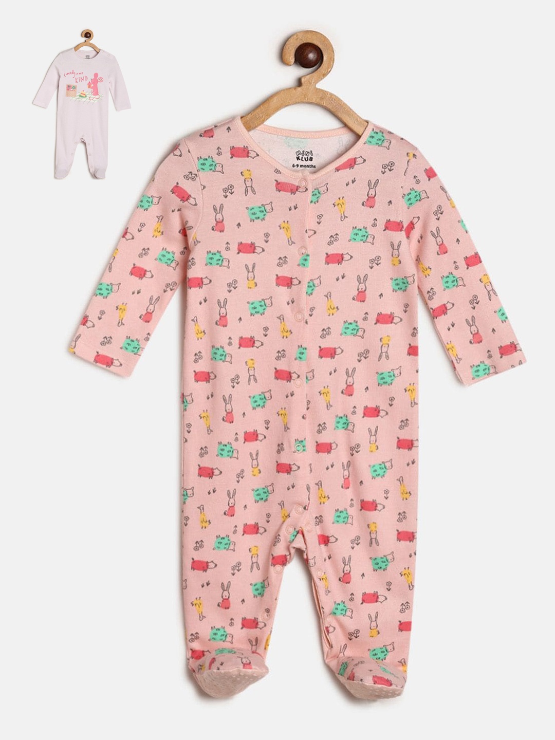 

MINI KLUB Infant Girls Pack Of 2 Pure Cotton Sleepsuit, Pink