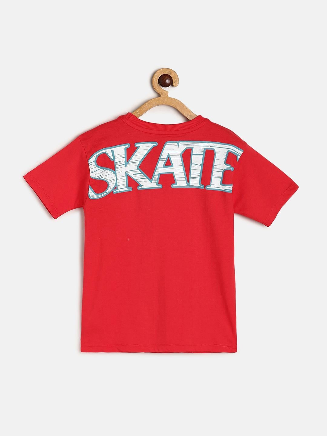 

MINI KLUB Boys Red Typography Printed Pure Cotton T-shirt