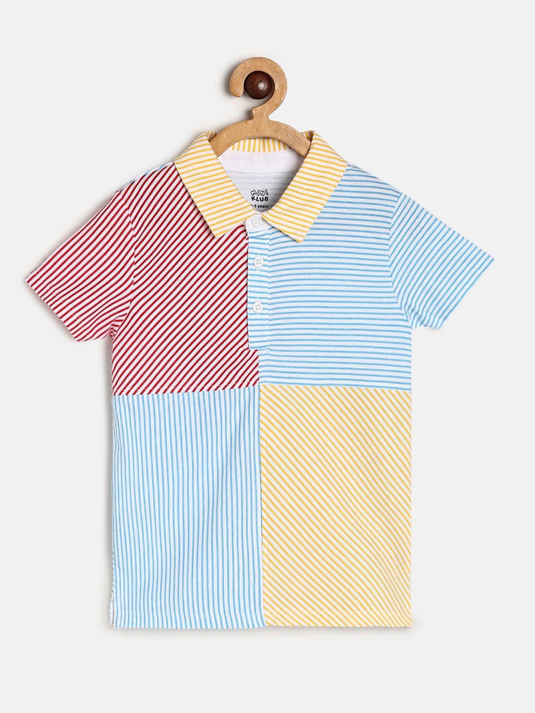 

MINI KLUB Boys Colourblocked Polo Collar Pure Cotton T-shirt, Red