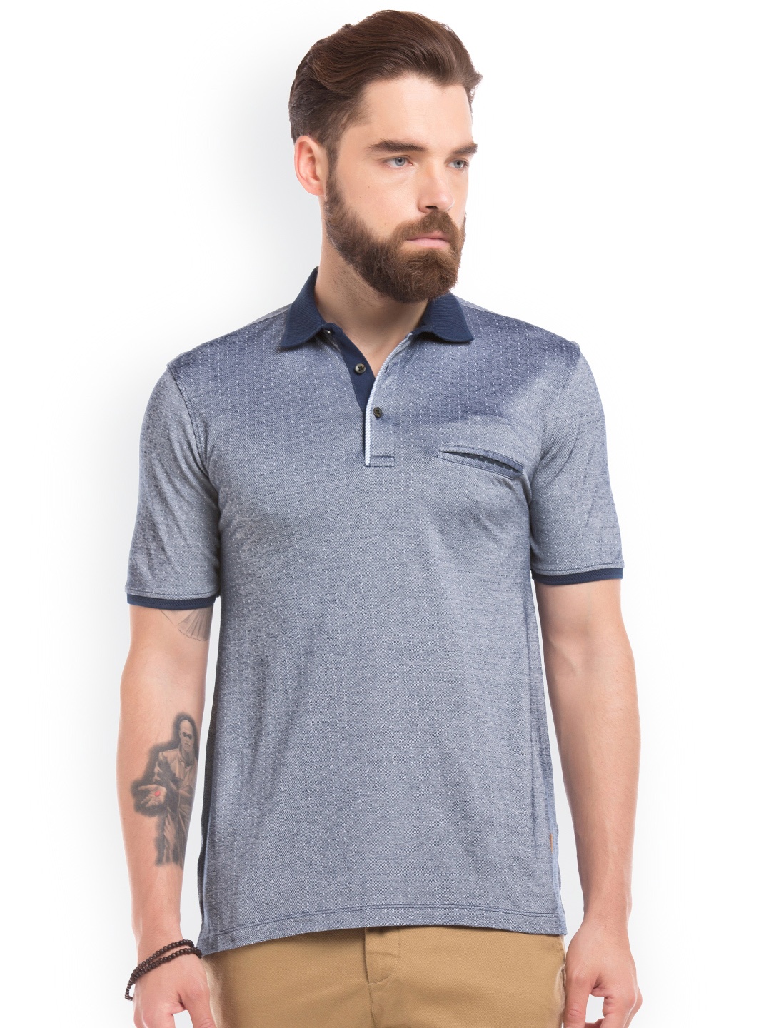

True Blue Men Blue Printed Polo Collar T-shirt