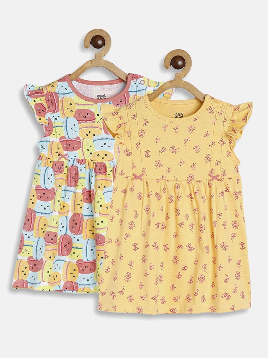 

MINI KLUB Girls Pack of 2 Printed Cotton Dress, Yellow