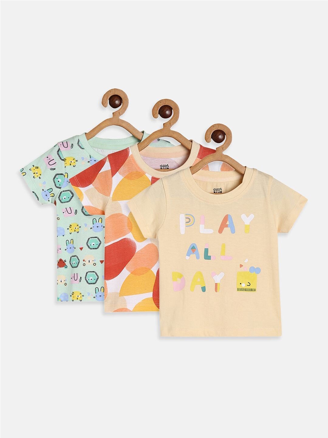 

MINI KLUB Boys Pack of 3 Printed Pure Cotton T-shirt, Peach