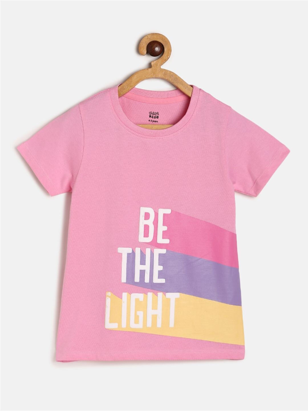 

MINI KLUB Girls Typography Printed Pure Cotton T-shirt, Pink
