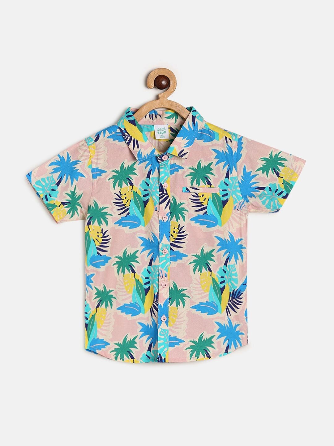 

MINI KLUB Boys Floral Printed Casual Pure Cotton Shirt, Peach