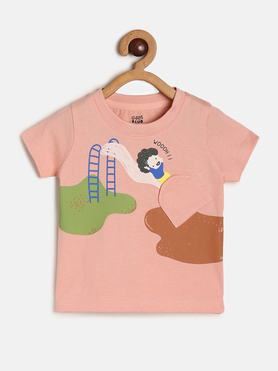 

MINI KLUB Boys Round Neck Printed Pure Cotton T-shirt, Peach