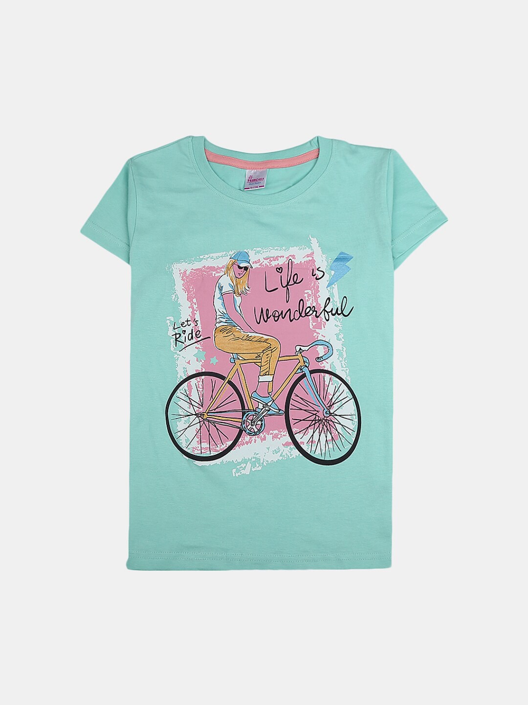 

V-Mart Girls Typography Printed Cotton T-shirt, Sea green