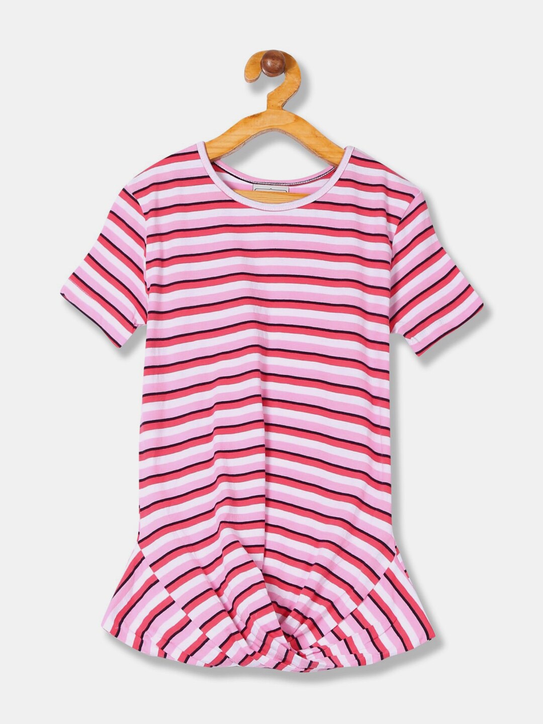 

V-Mart Girls Striped Cotton T-shirt, Pink