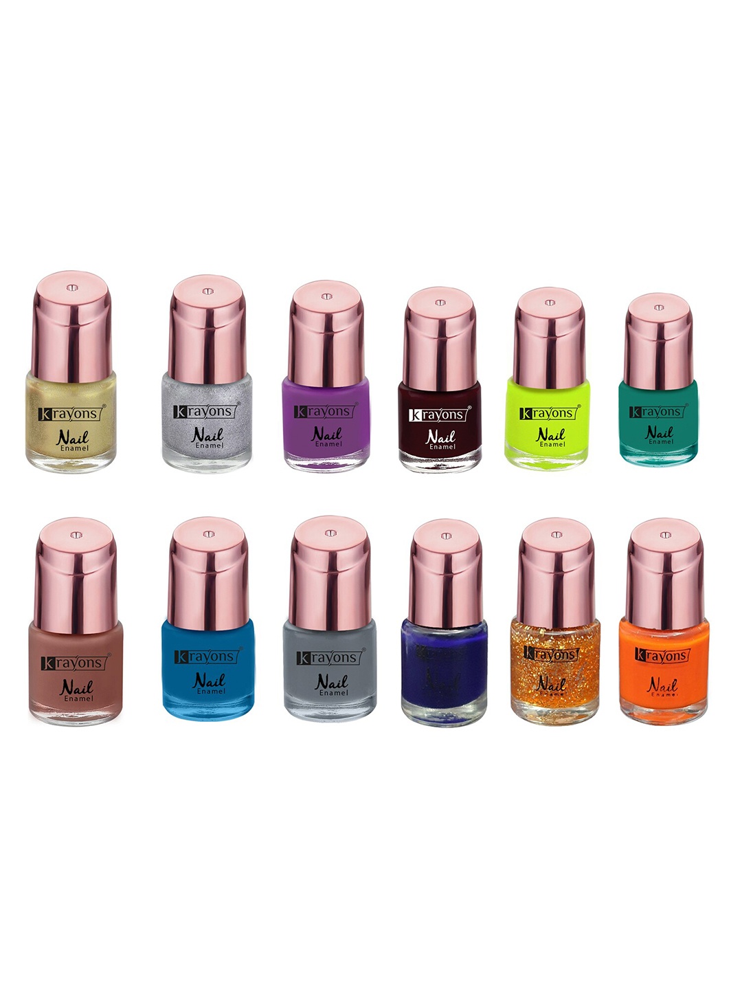 

krayons Set of 12 Long-Lasting & Chip-Resistant Nail Enamels 8 ml Each, Multi