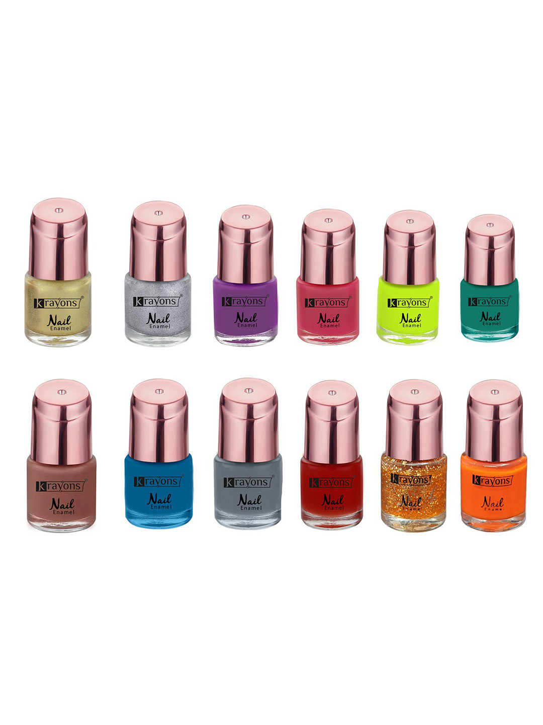

krayons Set of 12 Long-Lasting & Chip-Resistant Nail Enamels 8 ml Each, Multi