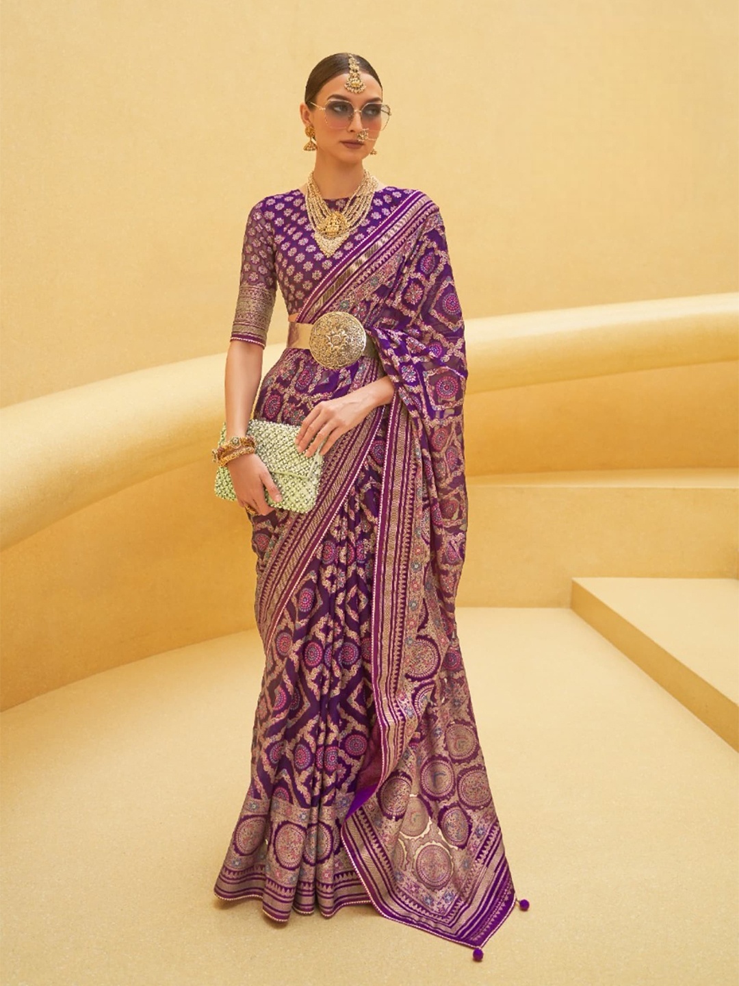 

Mitera Ethnic Motif Zari Banarasi Saree, Purple