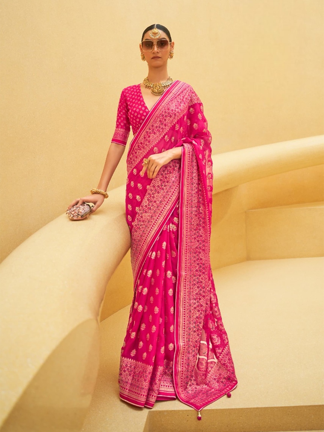 

Mitera Woven Design Zari Banarasi Saree, Pink