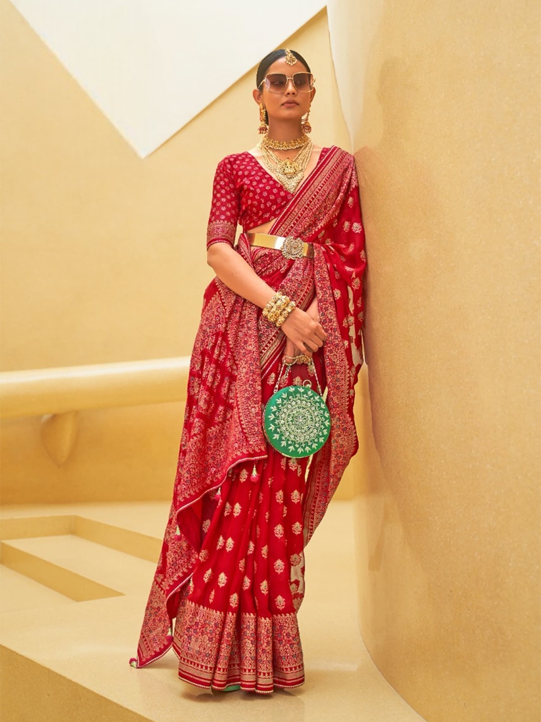 

Mitera Woven Design Zari Banarasi Saree, Red